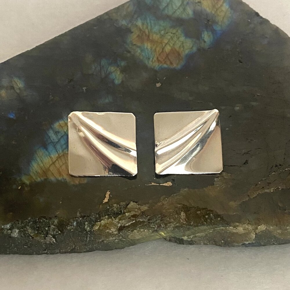 VTG Sterling Silver 925 Small Modernist Style Square Clip-On Earrings